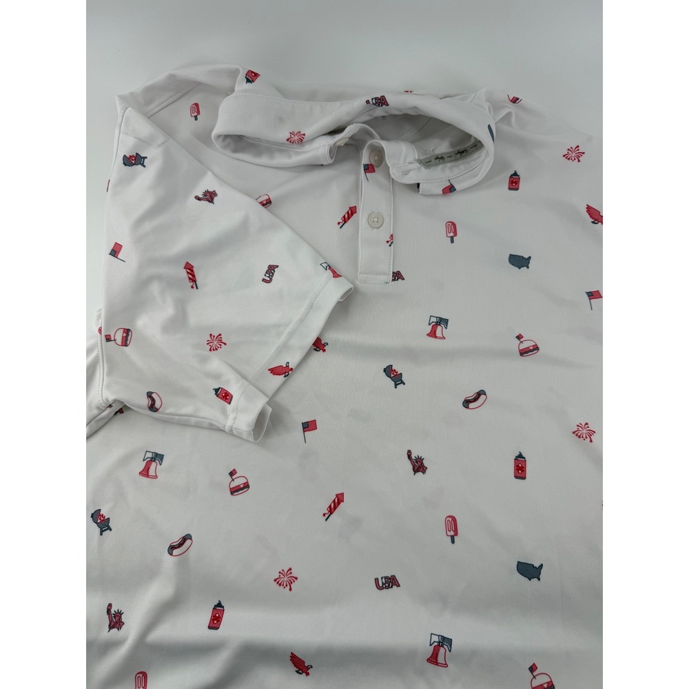 Walter Hagen Mens XL Golf Polo Shirt White Patriotic USA Eagle BBQ Print Stretch
